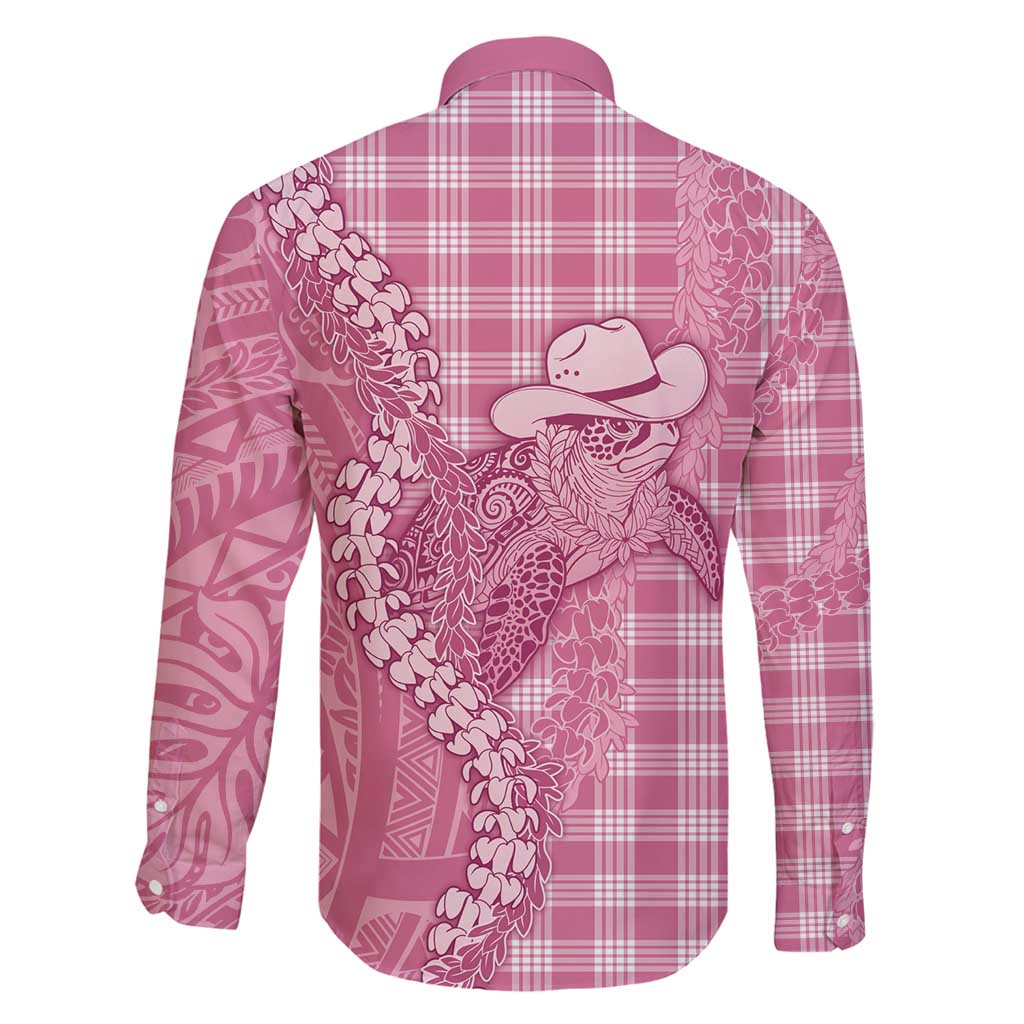 Pink Hawaii Palaka Cowboy Turtle Family Matching Puletasi and Hawaiian Shirt Hawaiian Paniolo Puakenikeni Maile Lei - Polynesian Pride