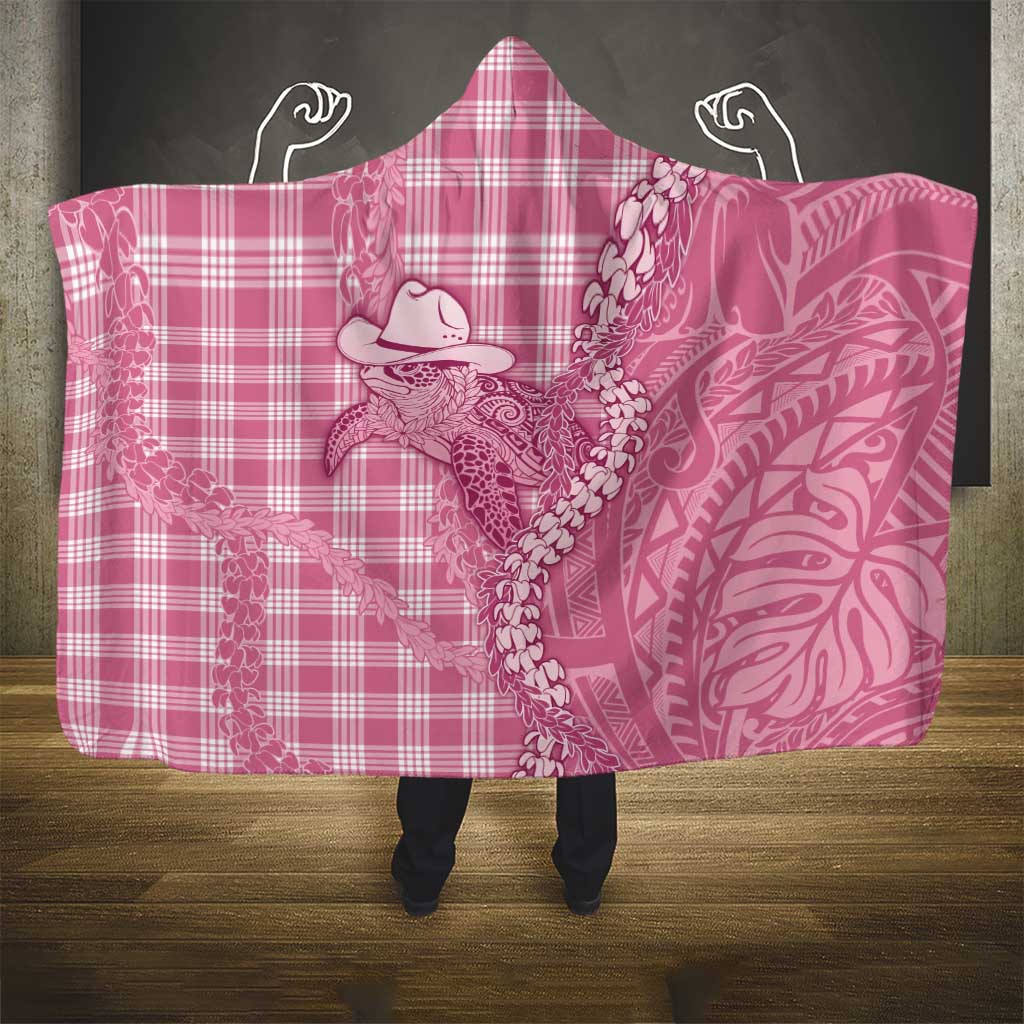 Pink Hawaii Palaka Cowboy Turtle Hooded Blanket Hawaiian Paniolo Puakenikeni Maile Lei - Polynesian Pride