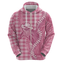 Pink Hawaii Palaka Cowboy Turtle Hoodie Hawaiian Paniolo Puakenikeni Maile Lei - Polynesian Pride
