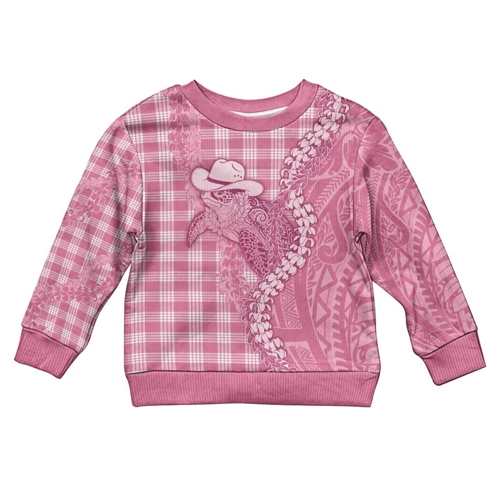 Pink Hawaii Palaka Cowboy Turtle Kid Ugly Christmas Sweater Hawaiian Paniolo Puakenikeni Maile Lei - Polynesian Pride