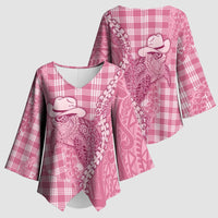Pink Hawaii Palaka Cowboy Turtle Kimono Sleeve Blouse Hawaiian Paniolo Puakenikeni Maile Lei - Polynesian Pride