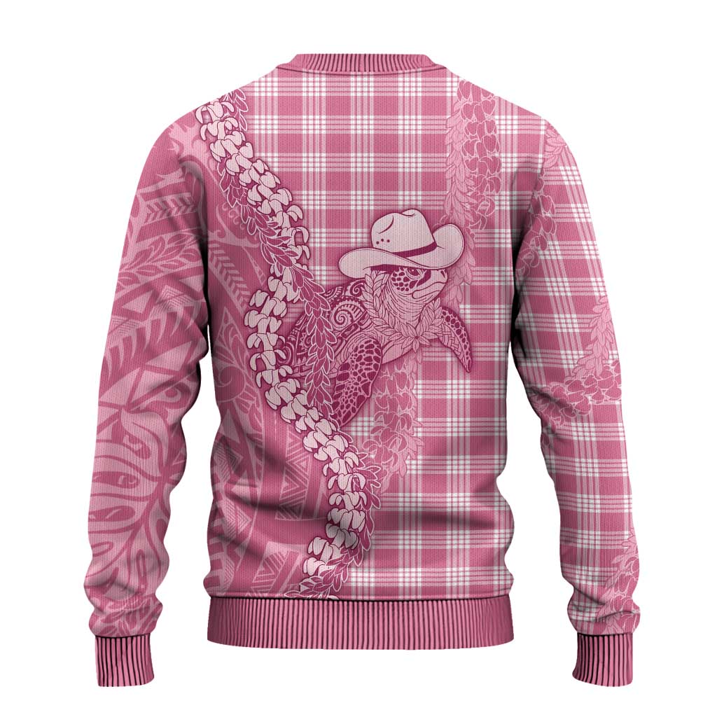 Pink Hawaii Palaka Cowboy Turtle Ugly Christmas Sweater Hawaiian Paniolo Puakenikeni Maile Lei - Polynesian Pride