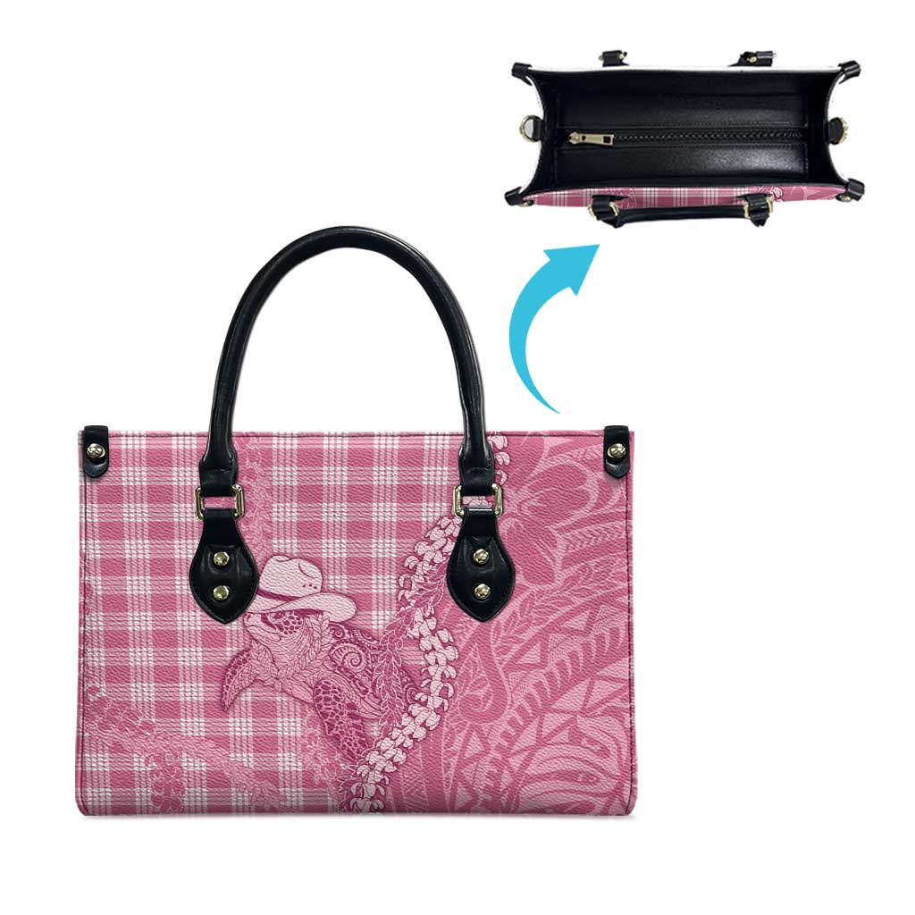 Pink Hawaii Palaka Cowboy Turtle Leather Bag Hawaiian Paniolo Puakenikeni Maile Lei - Polynesian Pride