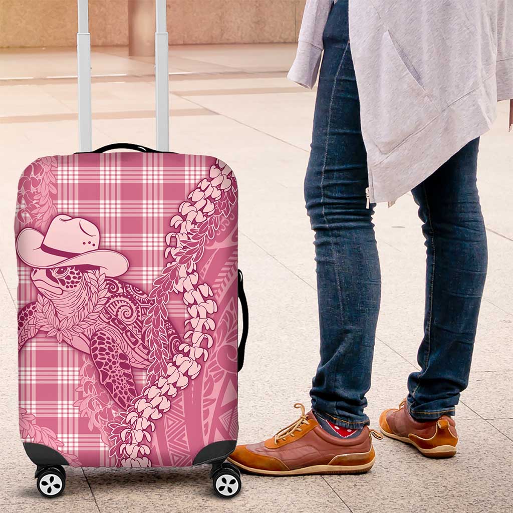 Pink Hawaii Palaka Cowboy Turtle Luggage Cover Hawaiian Paniolo Puakenikeni Maile Lei - Polynesian Pride