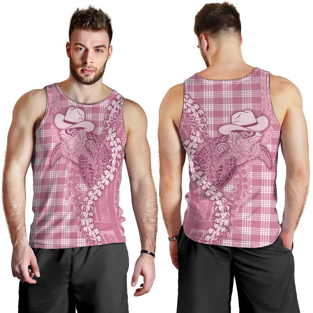 Pink Hawaii Palaka Cowboy Turtle Men Tank Top Hawaiian Paniolo Puakenikeni Maile Lei - Polynesian Pride