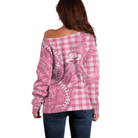Pink Hawaii Palaka Cowboy Turtle Off Shoulder Sweater Hawaiian Paniolo Puakenikeni Maile Lei - Polynesian Pride