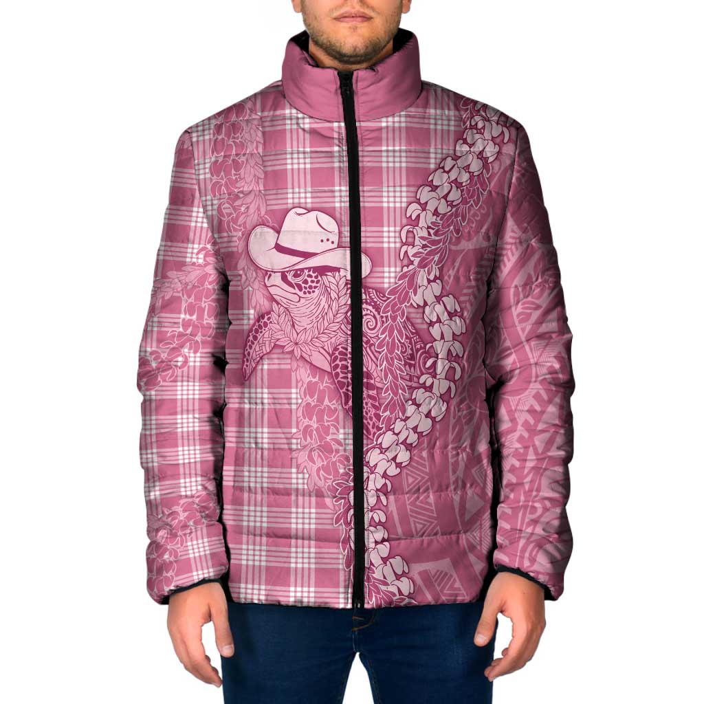 Pink Hawaii Palaka Cowboy Turtle Padded Jacket Hawaiian Paniolo Puakenikeni Maile Lei - Polynesian Pride
