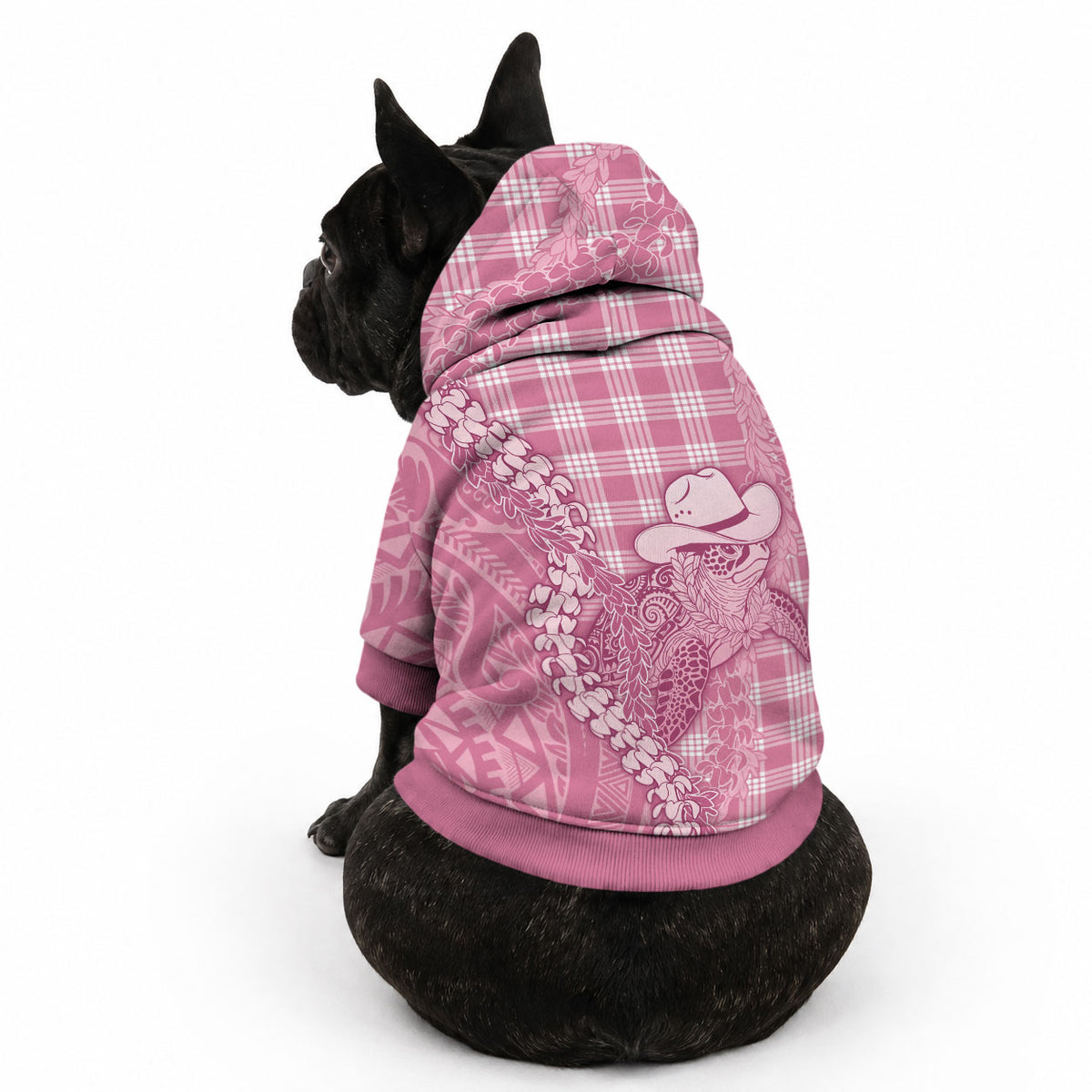 Pink Hawaii Palaka Cowboy Turtle Pet Hoodie Hawaiian Paniolo Puakenikeni Maile Lei