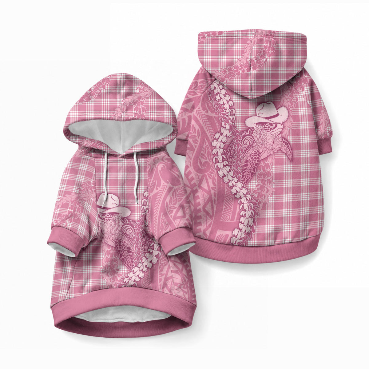 Pink Hawaii Palaka Cowboy Turtle Pet Hoodie Hawaiian Paniolo Puakenikeni Maile Lei