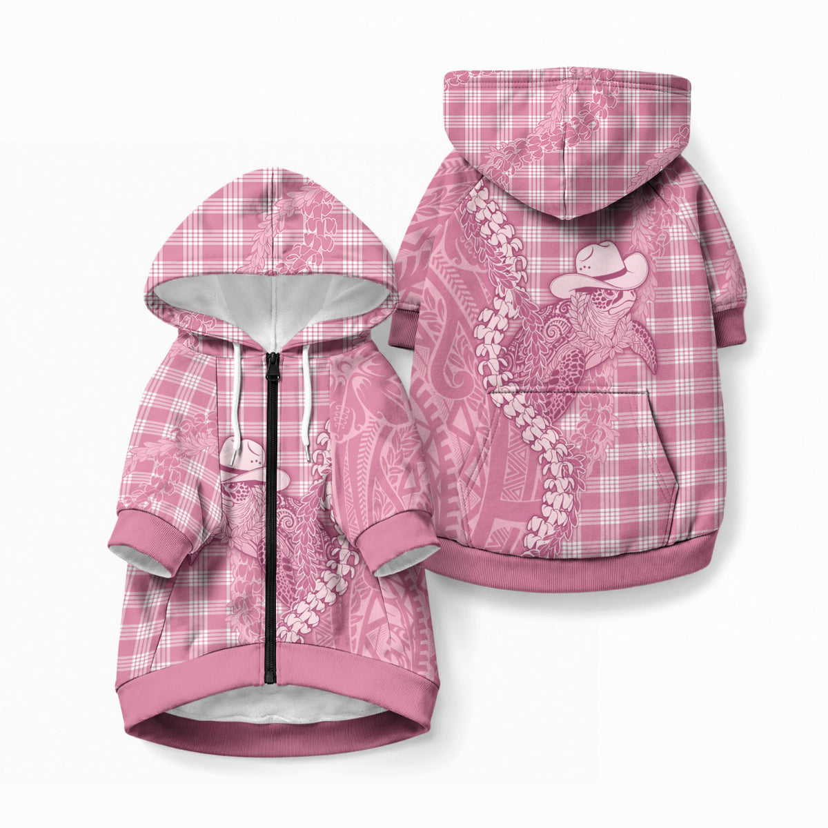 Pink Hawaii Palaka Cowboy Turtle Pet Hoodie Hawaiian Paniolo Puakenikeni Maile Lei