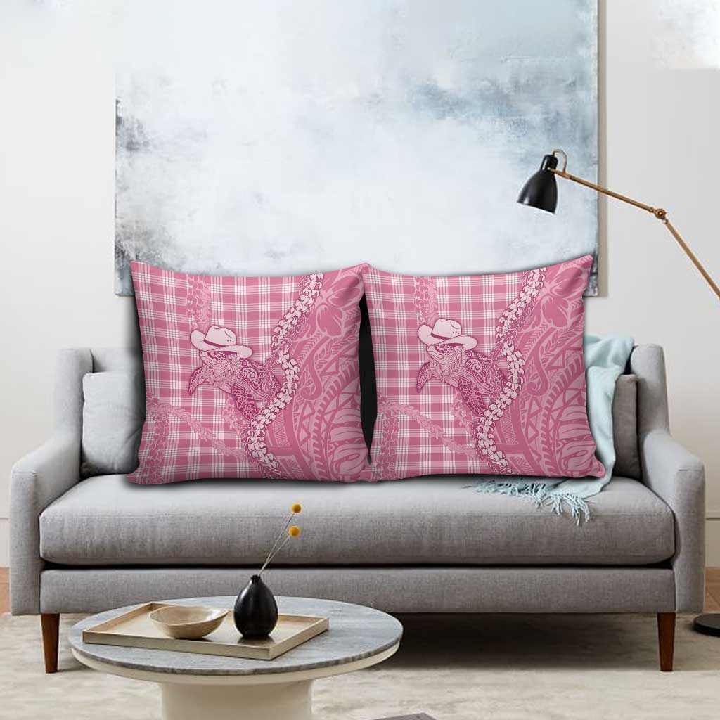 Pink Hawaii Palaka Cowboy Turtle Pillow Cover Hawaiian Paniolo Puakenikeni Maile Lei - Polynesian Pride