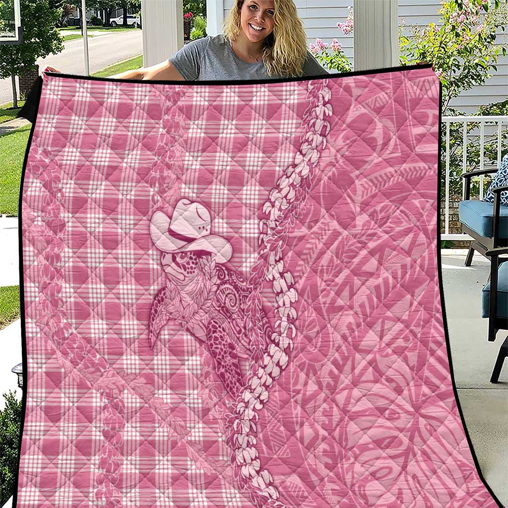Pink Hawaii Palaka Cowboy Turtle Quilt Hawaiian Paniolo Puakenikeni Maile Lei - Polynesian Pride