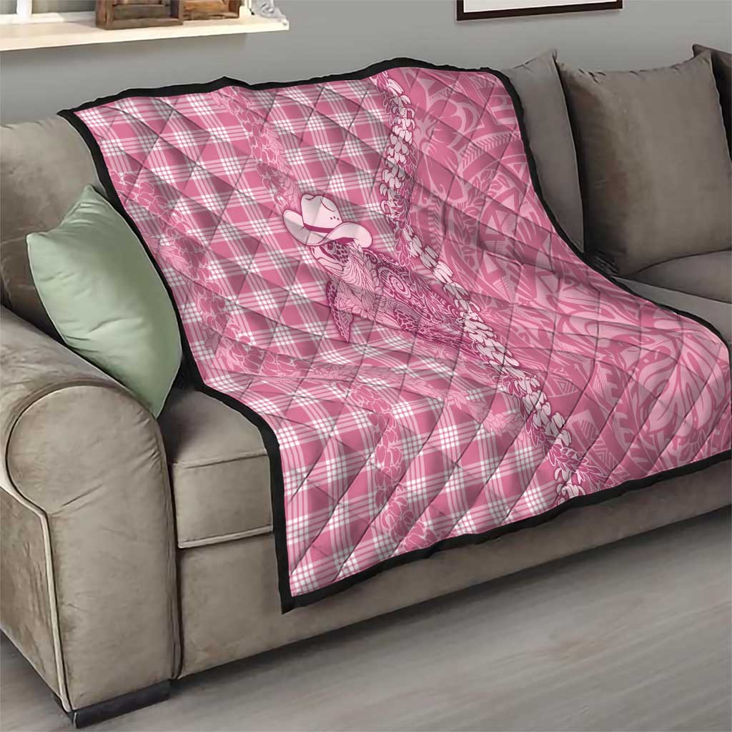 Pink Hawaii Palaka Cowboy Turtle Quilt Hawaiian Paniolo Puakenikeni Maile Lei - Polynesian Pride