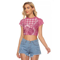 Pink Hawaii Palaka Cowboy Turtle Raglan Cropped T Shirt Hawaiian Paniolo Puakenikeni Maile Lei - Polynesian Pride