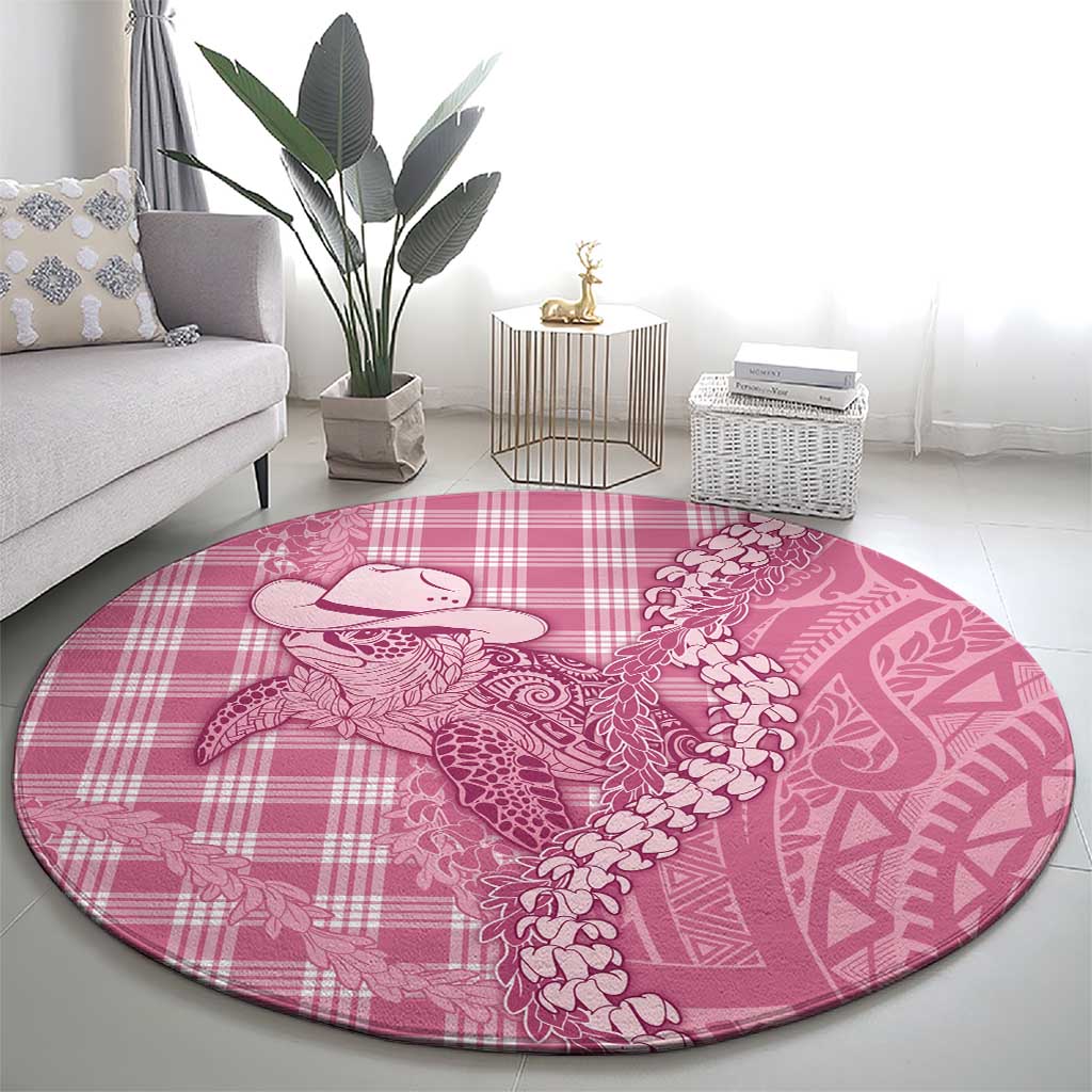 Pink Hawaii Palaka Cowboy Turtle Round Carpet Hawaiian Paniolo Puakenikeni Maile Lei - Polynesian Pride