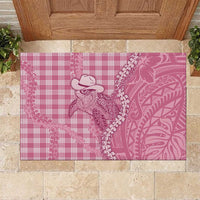 Pink Hawaii Palaka Cowboy Turtle Rubber Doormat Hawaiian Paniolo Puakenikeni Maile Lei - Polynesian Pride