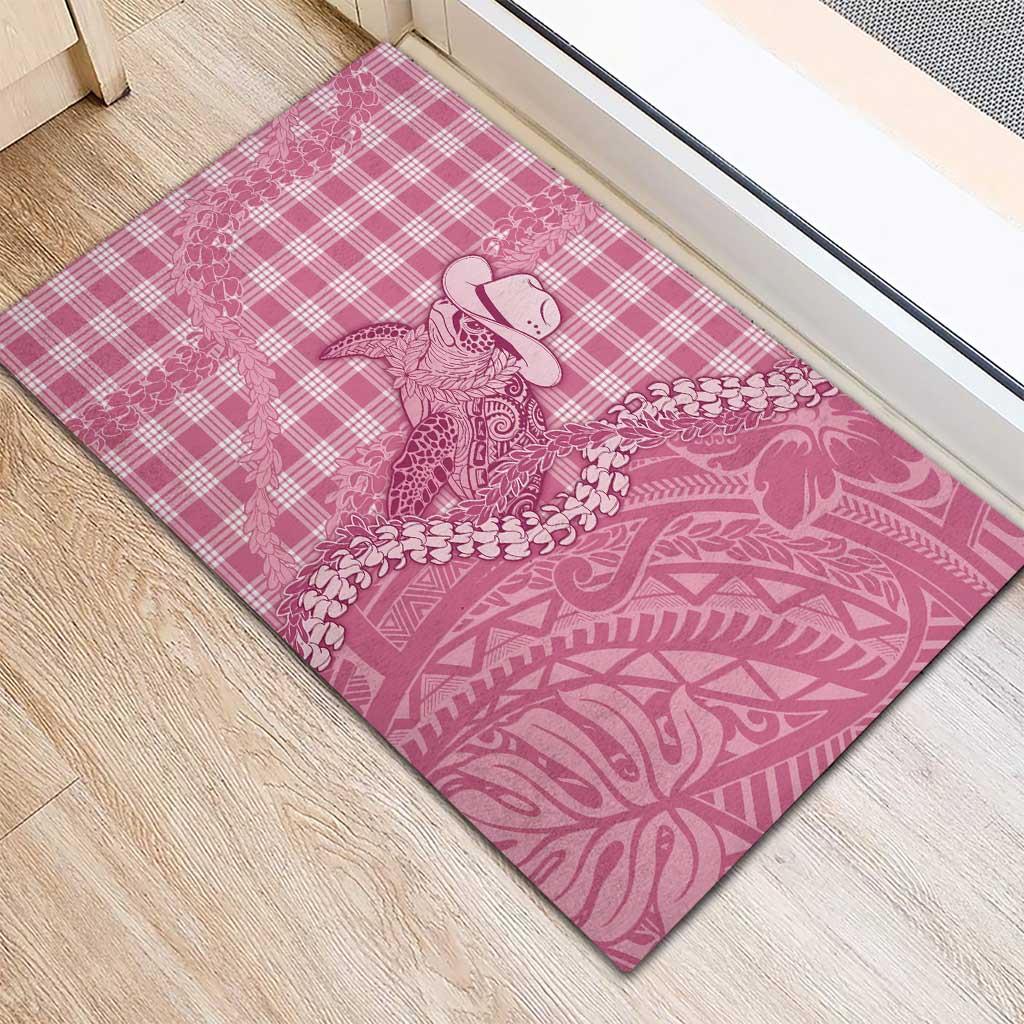Pink Hawaii Palaka Cowboy Turtle Rubber Doormat Hawaiian Paniolo Puakenikeni Maile Lei - Polynesian Pride