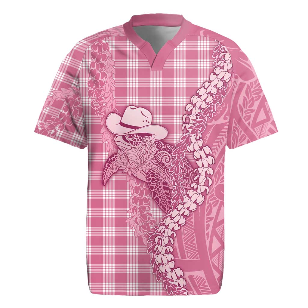 Pink Hawaii Palaka Cowboy Turtle Rugby Jersey Hawaiian Paniolo Puakenikeni Maile Lei - Polynesian Pride