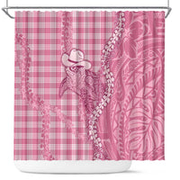 Pink Hawaii Palaka Cowboy Turtle Shower Curtain Hawaiian Paniolo Puakenikeni Maile Lei - Polynesian Pride