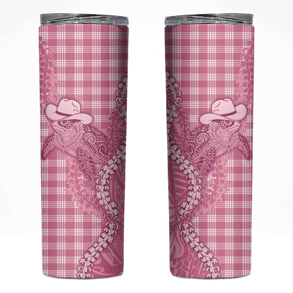 Pink Hawaii Palaka Cowboy Turtle Skinny Tumbler Hawaiian Paniolo Puakenikeni Maile Lei - Polynesian Pride