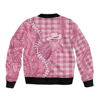 Pink Hawaii Palaka Cowboy Turtle Sleeve Zip Bomber Jacket Hawaiian Paniolo Puakenikeni Maile Lei - Polynesian Pride