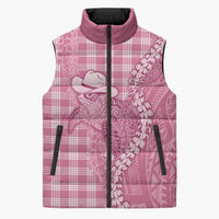 Pink Hawaii Palaka Cowboy Turtle Sleeveless Puffer Jacket Hawaiian Paniolo Puakenikeni Maile Lei - Polynesian Pride