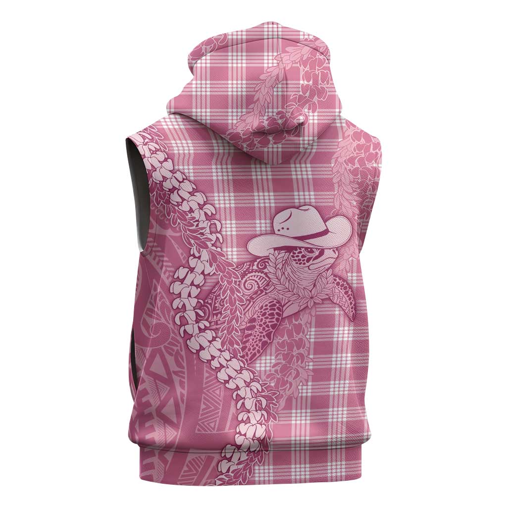 Pink Hawaii Palaka Cowboy Turtle Sleeveless Zip Hoodie Hawaiian Paniolo Puakenikeni Maile Lei - Polynesian Pride