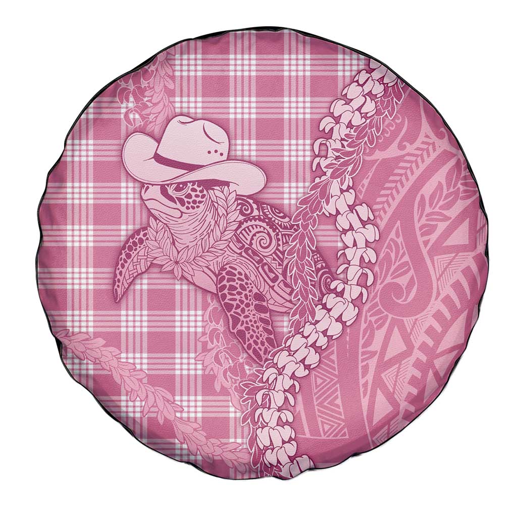 Pink Hawaii Palaka Cowboy Turtle Spare Tire Cover Hawaiian Paniolo Puakenikeni Maile Lei - Polynesian Pride