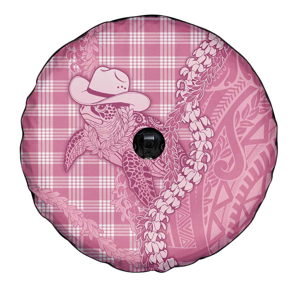 Pink Hawaii Palaka Cowboy Turtle Spare Tire Cover Hawaiian Paniolo Puakenikeni Maile Lei - Polynesian Pride