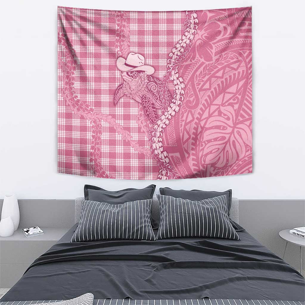 Pink Hawaii Palaka Cowboy Turtle Tapestry Hawaiian Paniolo Puakenikeni Maile Lei - Polynesian Pride
