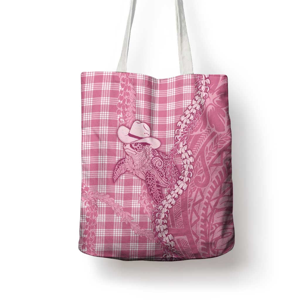 Pink Hawaii Palaka Cowboy Turtle Tote Bag Hawaiian Paniolo Puakenikeni Maile Lei - Polynesian Pride