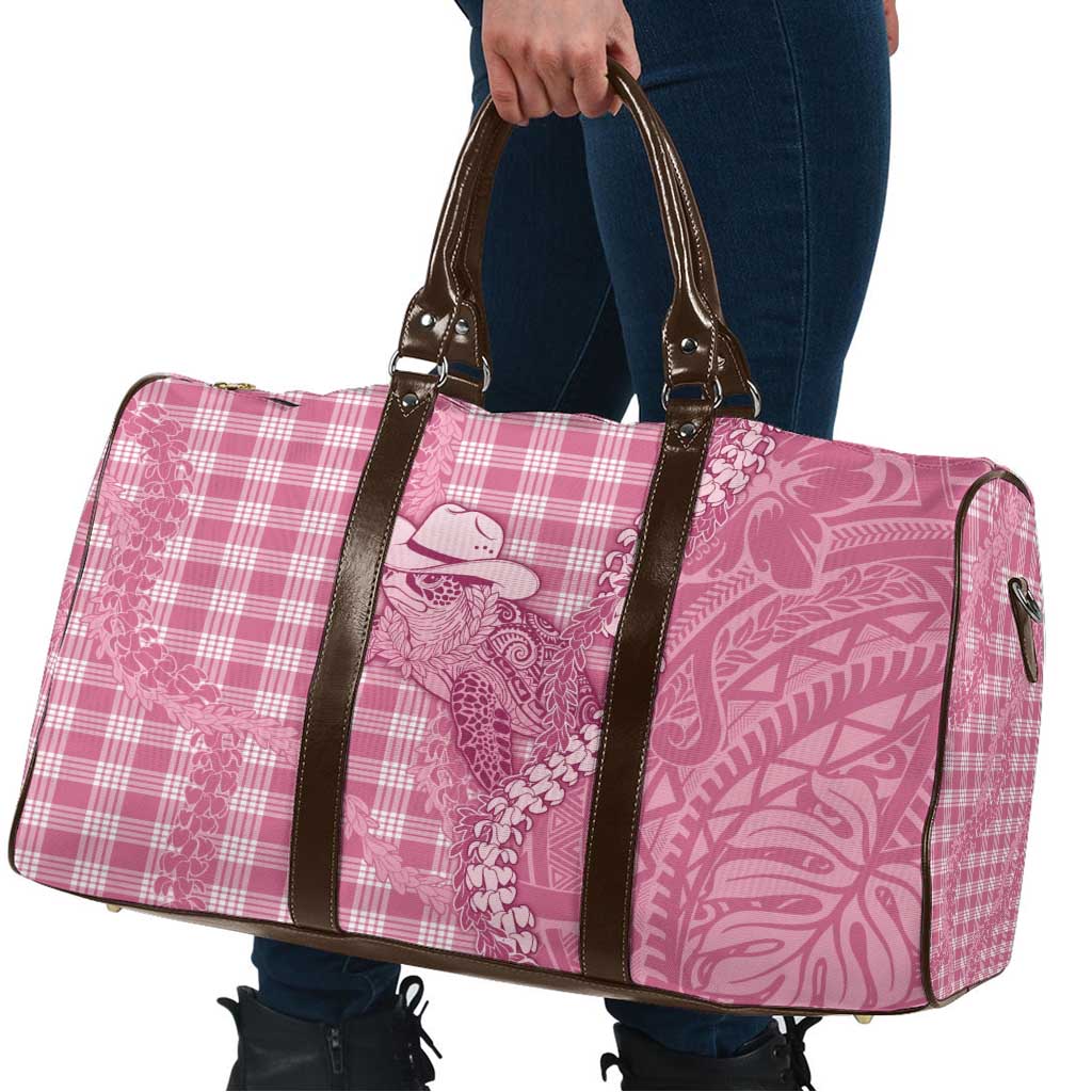 Pink Hawaii Palaka Cowboy Turtle Travel Bag Hawaiian Paniolo Puakenikeni Maile Lei - Polynesian Pride