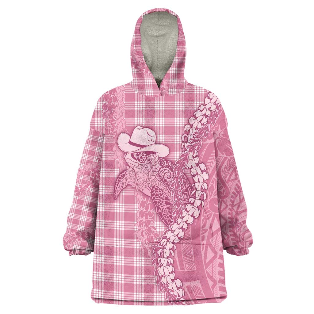 Pink Hawaii Palaka Cowboy Turtle Wearable Blanket Hoodie Hawaiian Paniolo Puakenikeni Maile Lei DT05 One Size Pink - Polynesian Pride