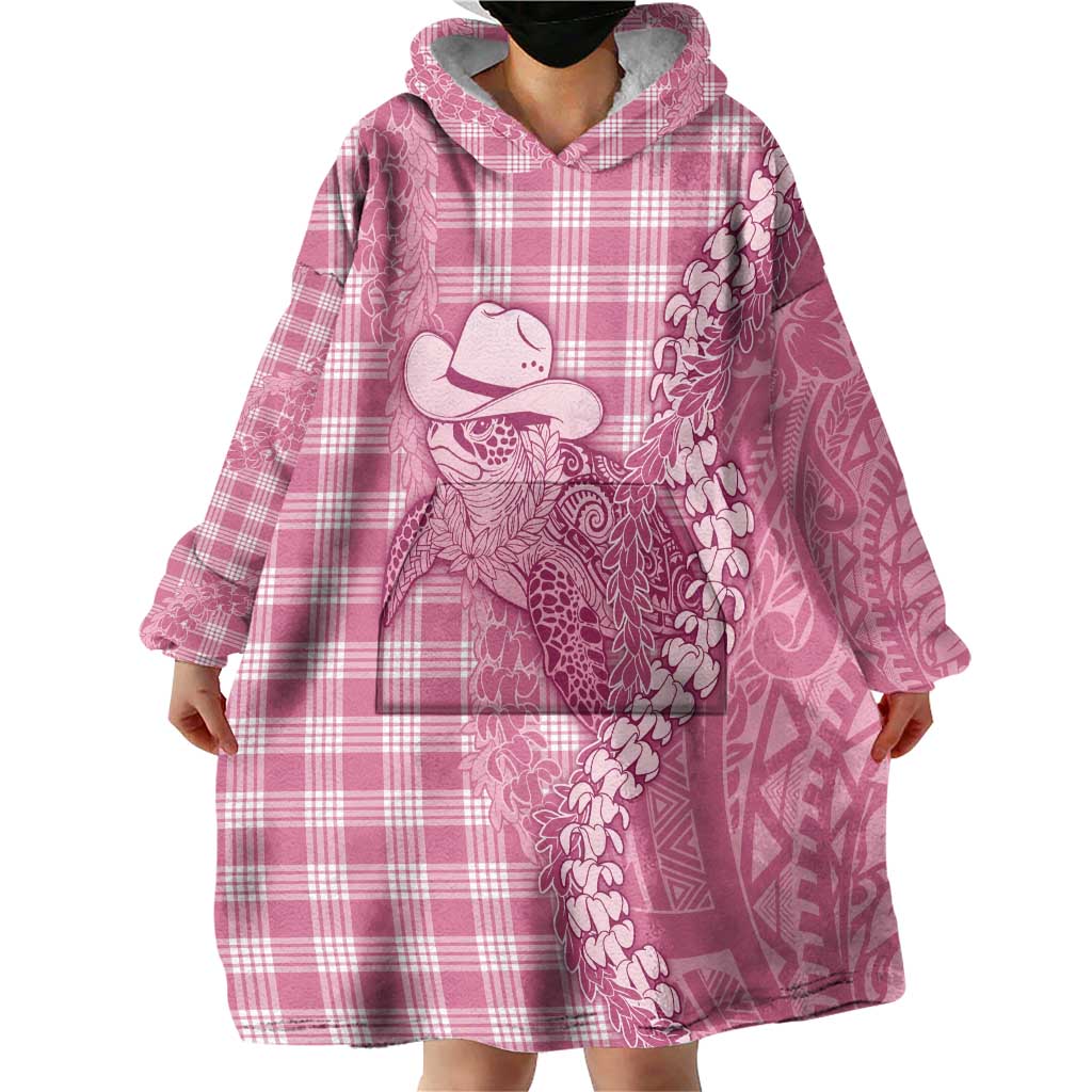 Pink Hawaii Palaka Cowboy Turtle Wearable Blanket Hoodie Hawaiian Paniolo Puakenikeni Maile Lei DT05 - Polynesian Pride