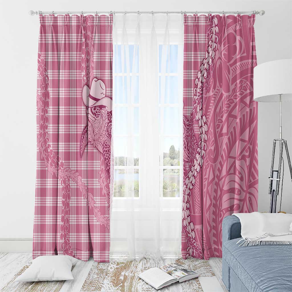 Pink Hawaii Palaka Cowboy Turtle Window Curtain Hawaiian Paniolo Puakenikeni Maile Lei - Polynesian Pride