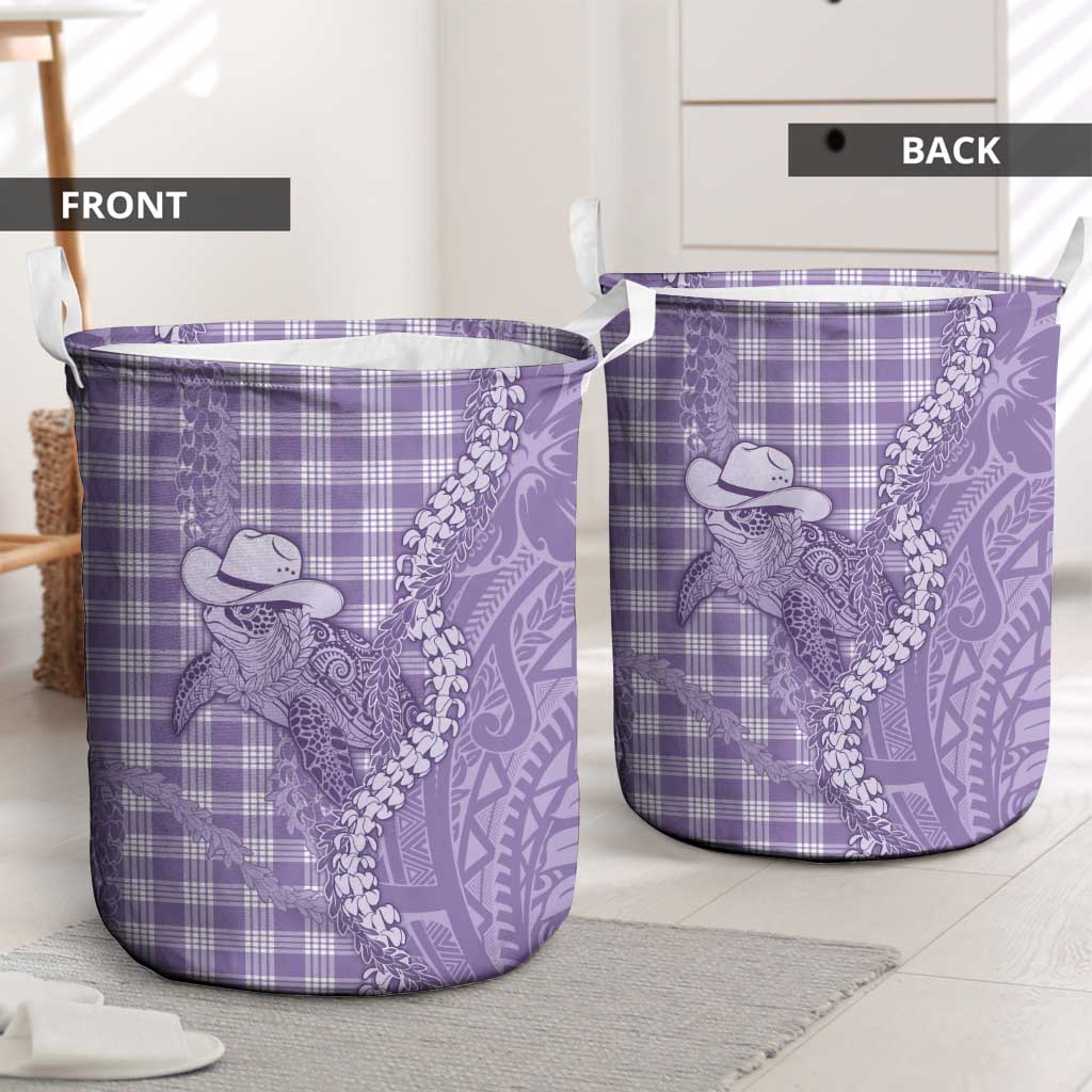 Purple Hawaii Palaka Cowboy Turtle Laundry Basket Hawaiian Paniolo Puakenikeni Maile Lei - Polynesian Pride