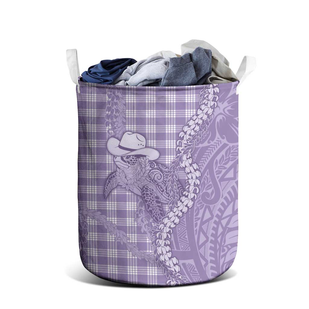 Purple Hawaii Palaka Cowboy Turtle Laundry Basket Hawaiian Paniolo Puakenikeni Maile Lei - Polynesian Pride