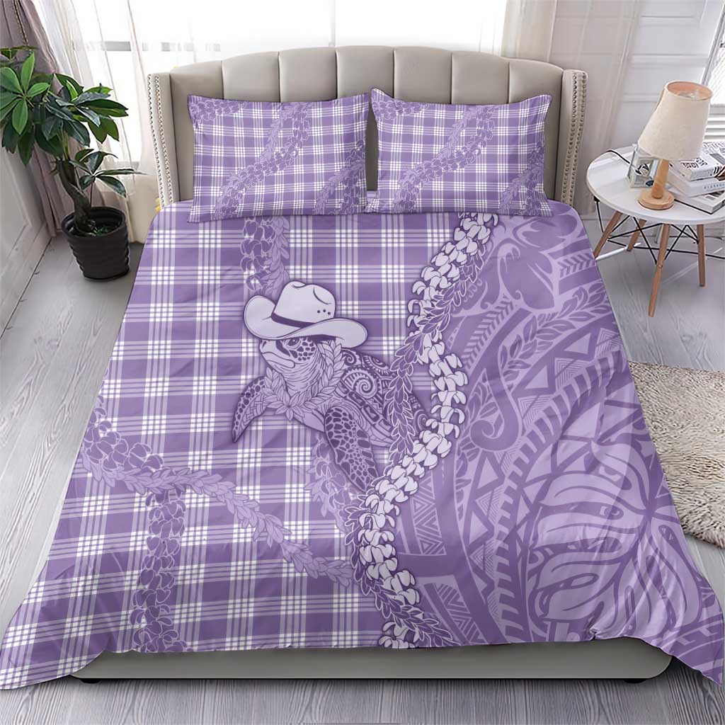 Purple Hawaii Palaka Cowboy Turtle Bedding Set Hawaiian Paniolo Puakenikeni Maile Lei - Polynesian Pride