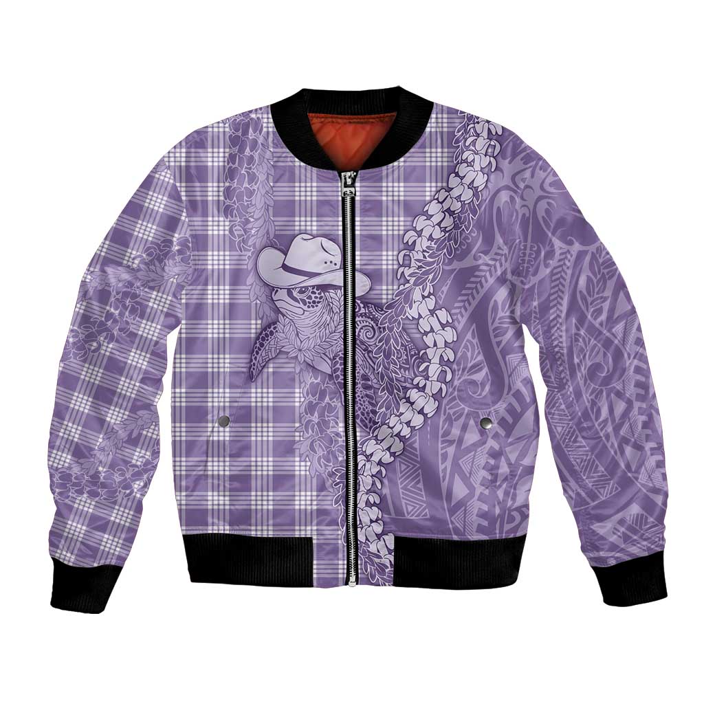 Purple Hawaii Palaka Cowboy Turtle Bomber Jacket Hawaiian Paniolo Puakenikeni Maile Lei - Polynesian Pride