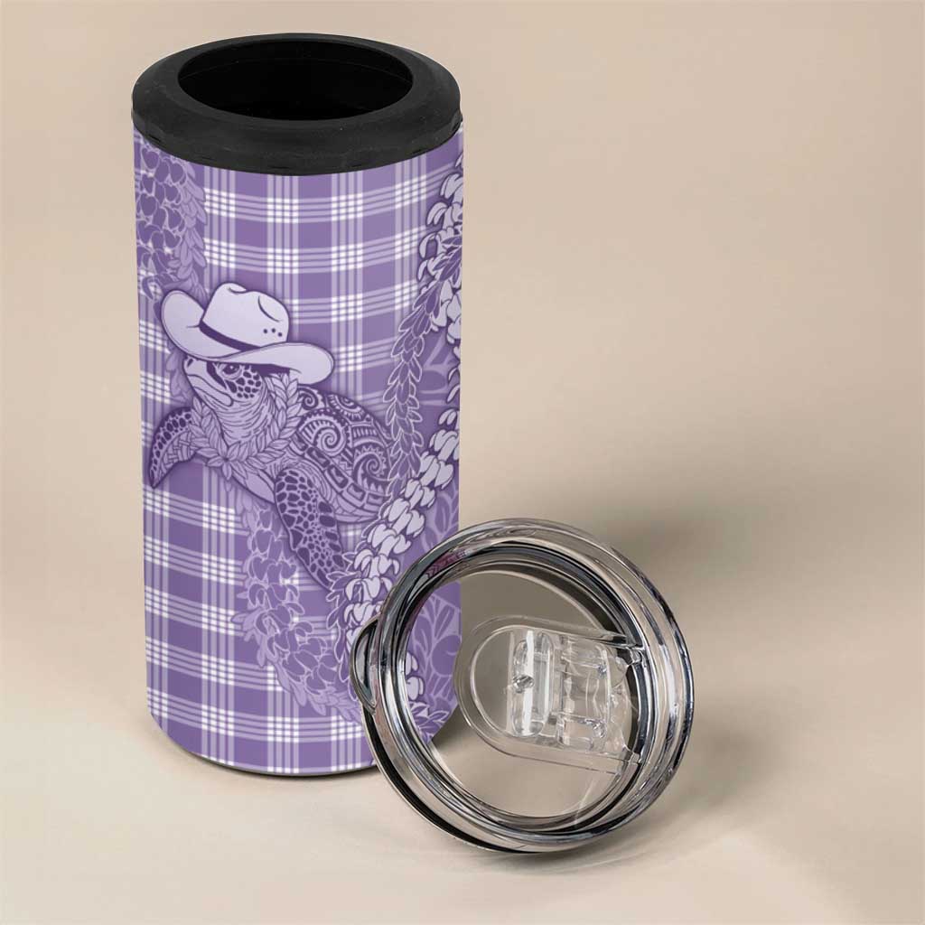 Purple Hawaii Palaka Cowboy Turtle 4 in 1 Can Cooler Tumbler Hawaiian Paniolo Puakenikeni Maile Lei - Polynesian Pride