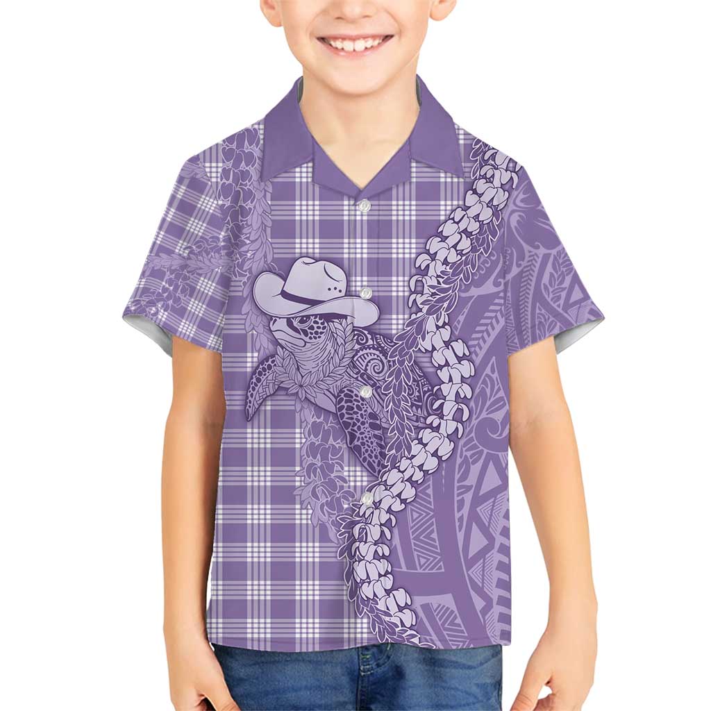 Purple Hawaii Palaka Cowboy Turtle Family Matching Off Shoulder Maxi Dress and Hawaiian Shirt Hawaiian Paniolo Puakenikeni Maile Lei - Polynesian Pride
