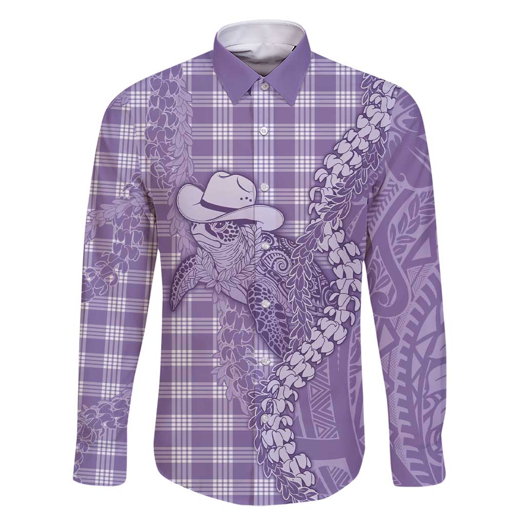 Purple Hawaii Palaka Cowboy Turtle Family Matching Short Sleeve Bodycon Dress and Hawaiian Shirt Hawaiian Paniolo Puakenikeni Maile Lei - Polynesian Pride