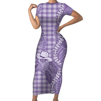 Purple Hawaii Palaka Cowboy Turtle Family Matching Short Sleeve Bodycon Dress and Hawaiian Shirt Hawaiian Paniolo Puakenikeni Maile Lei - Polynesian Pride