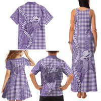 Purple Hawaii Palaka Cowboy Turtle Family Matching Tank Maxi Dress and Hawaiian Shirt Hawaiian Paniolo Puakenikeni Maile Lei - Polynesian Pride