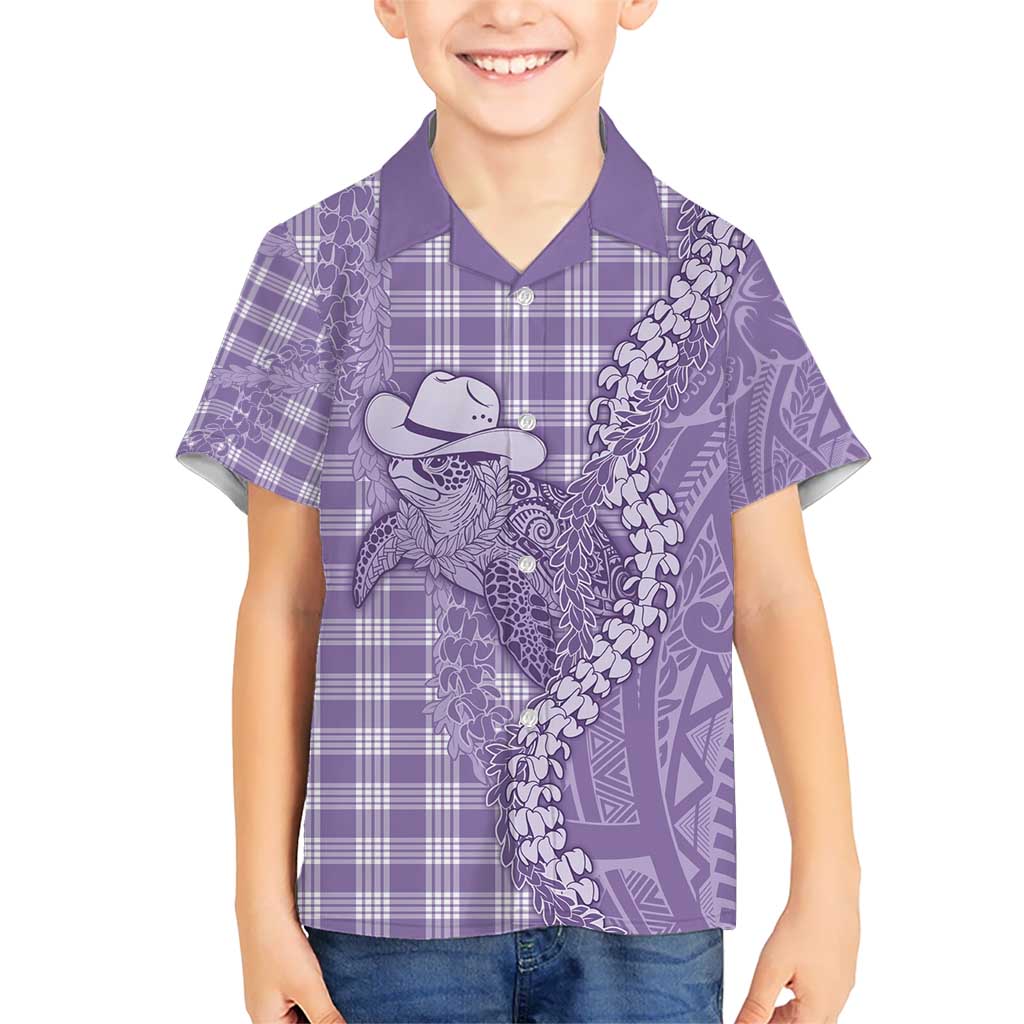 Purple Hawaii Palaka Cowboy Turtle Kid Hawaiian Shirt Hawaiian Paniolo Puakenikeni Maile Lei - Polynesian Pride