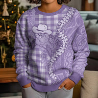 Purple Hawaii Palaka Cowboy Turtle Kid Ugly Christmas Sweater Hawaiian Paniolo Puakenikeni Maile Lei - Polynesian Pride