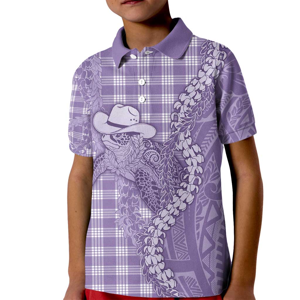 Purple Hawaii Palaka Cowboy Turtle Kid Polo Shirt Hawaiian Paniolo Puakenikeni Maile Lei - Polynesian Pride