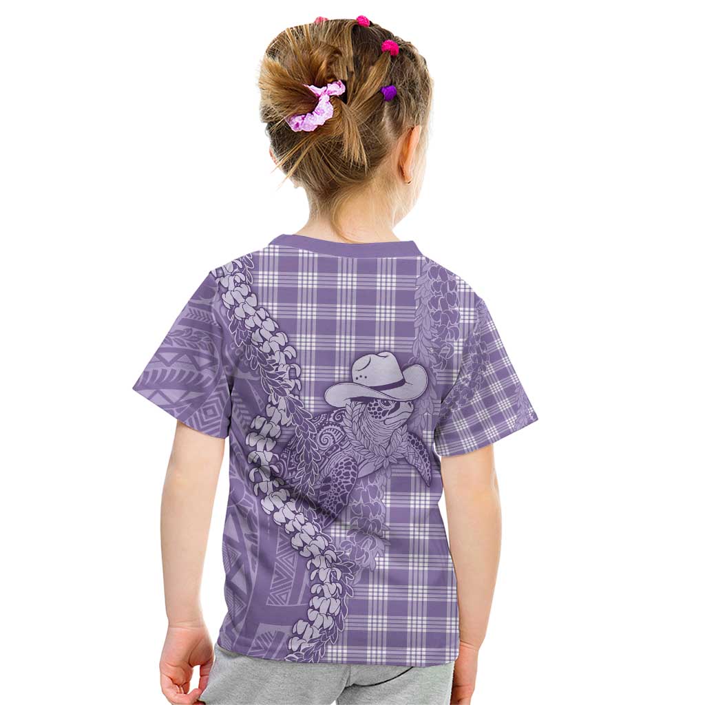 Purple Hawaii Palaka Cowboy Turtle Kid T Shirt Hawaiian Paniolo Puakenikeni Maile Lei - Polynesian Pride