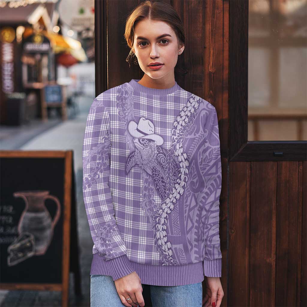 Purple Hawaii Palaka Cowboy Turtle Ugly Christmas Sweater Hawaiian Paniolo Puakenikeni Maile Lei - Polynesian Pride
