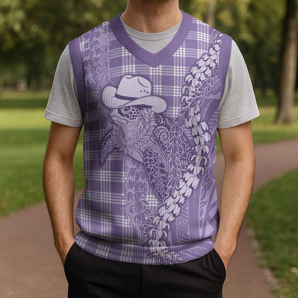 Purple Hawaii Palaka Cowboy Turtle Christmas Knitted V-Neck Vest Hawaiian Paniolo Puakenikeni Maile Lei DT05 - Polynesian Pride